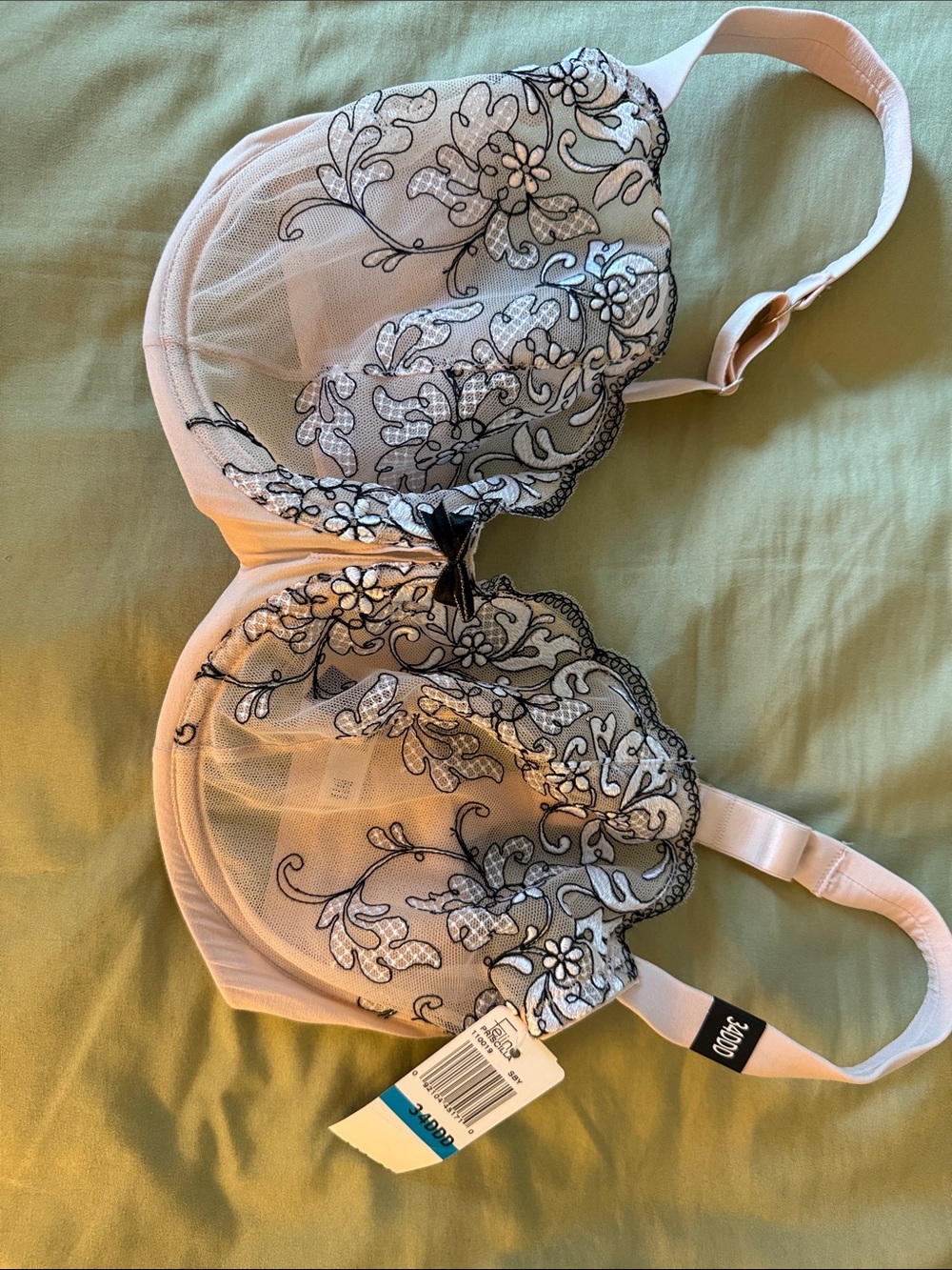 Felina Sheer Cream Bra with Black Floral Embroidery